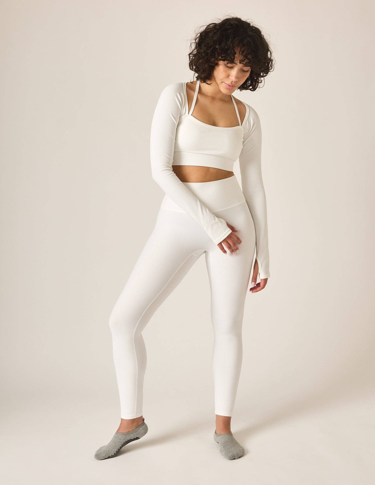 Ribbed Sculpt Ballet Crop - White: L