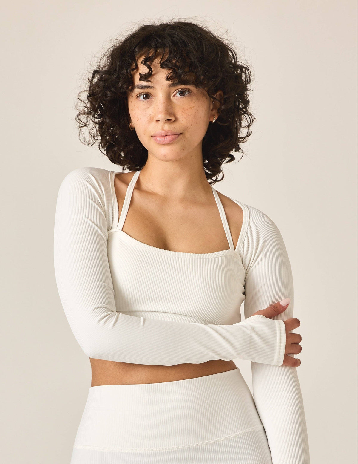 Ribbed Sculpt Ballet Crop - White: L