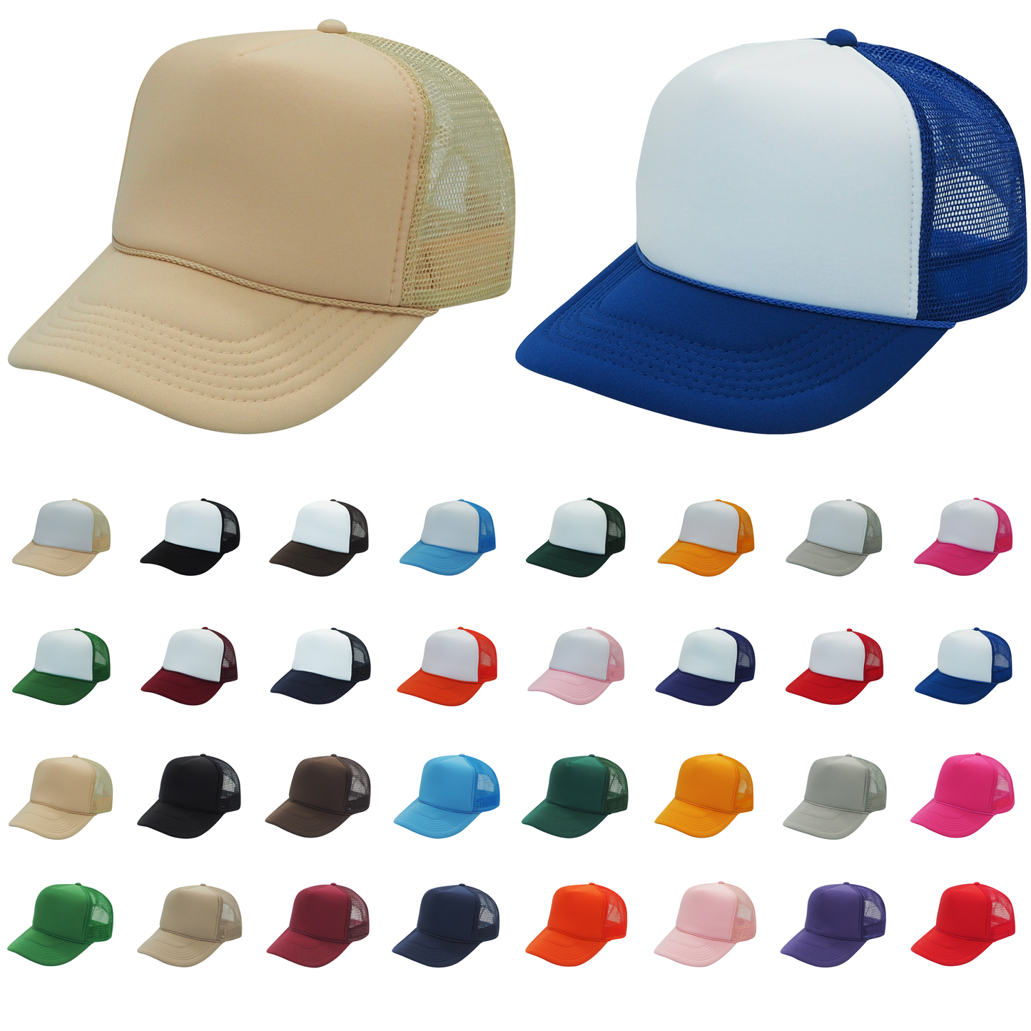 Nissun Classic Trucker Baseball Hats Caps Foam Mesh Blank Solid Two Tone Snapback Adult Youth: Royal