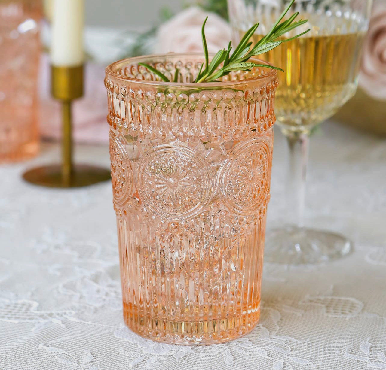 Vintage textured rose gold drink ware glass 13oz