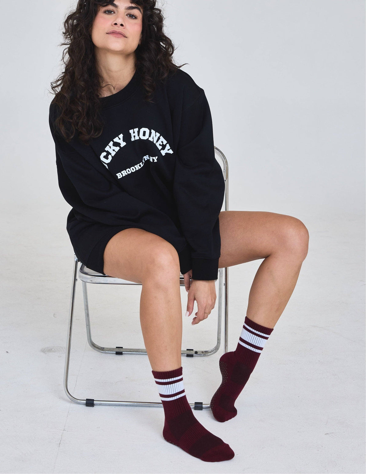 The Crew Stripe Grip Sock: Off-White / Grey