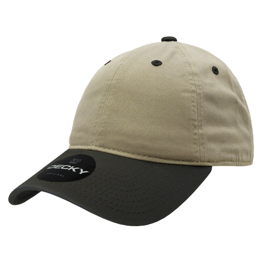 Decky 205 - Classic Low Profile, Relaxed Cotton Dad Hat: Khaki/Black
